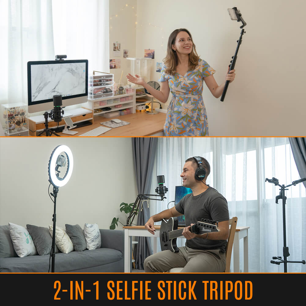Emerge 2-in-1 Tripod Selfie Stick with LED Ring Light & Wireless Remote